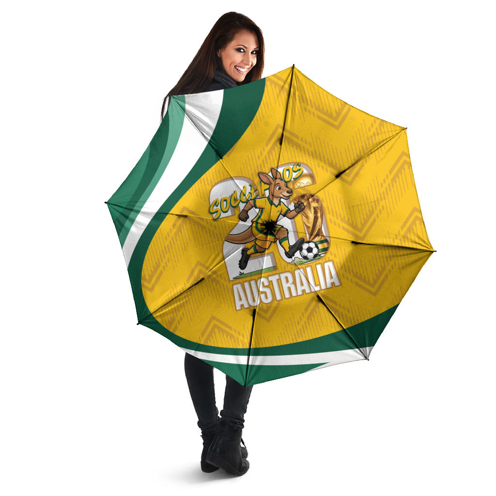 Australia 2026 Soccer Umbrella Go Socceroos Kangaroo Mascot Yellow Sporty