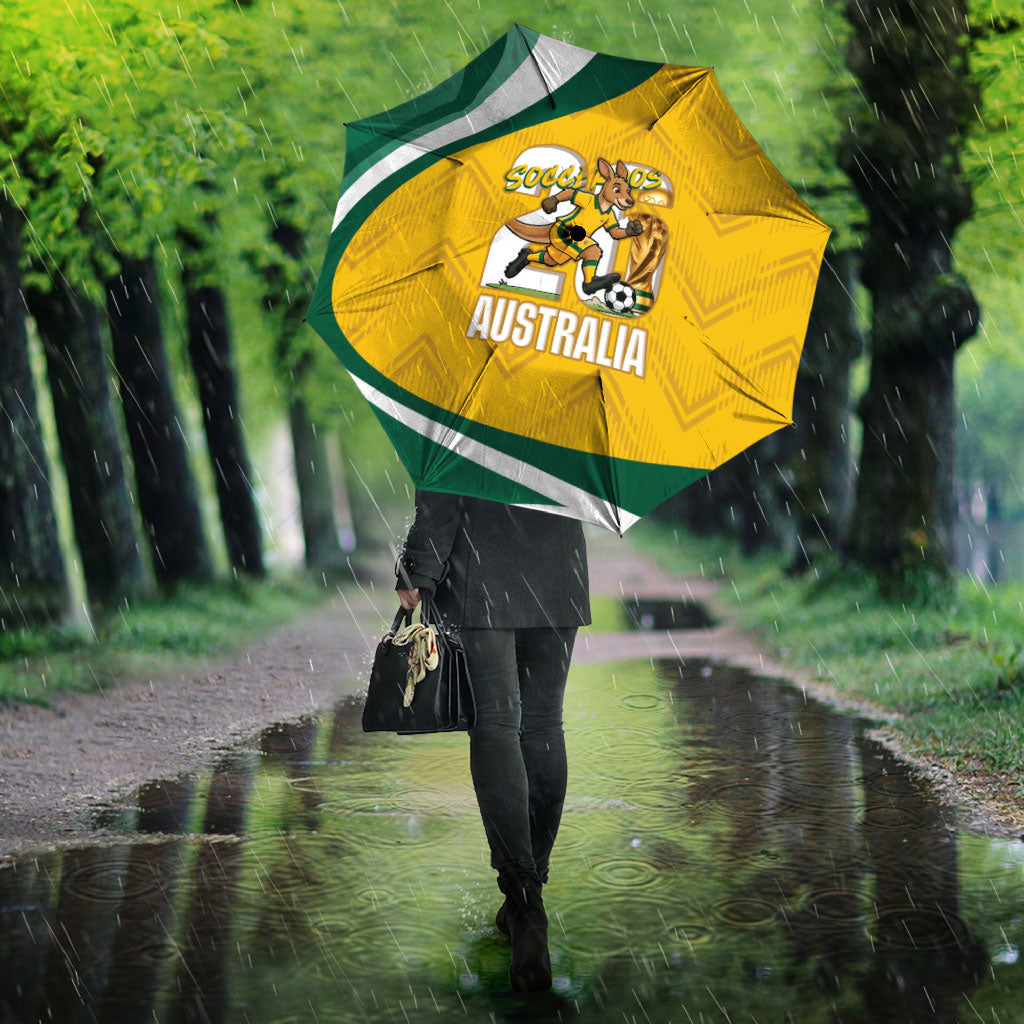 Australia 2026 Soccer Umbrella Go Socceroos Kangaroo Mascot Yellow Sporty