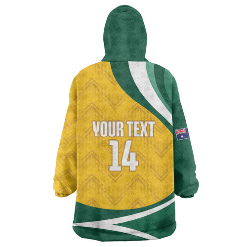 Australia 2026 Soccer Custom Wearable Blanket Hoodie Go Socceroos Kangaroo Mascot Yellow Sporty
