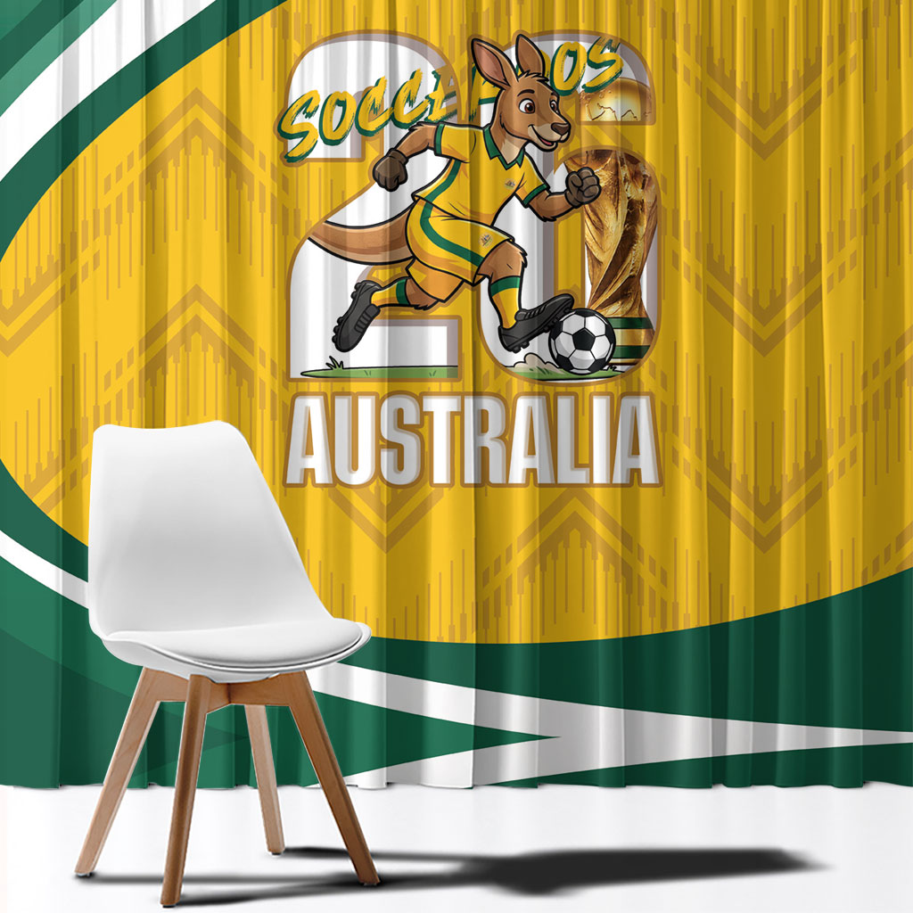 Australia 2026 Soccer Window Curtain Go Socceroos Kangaroo Mascot Yellow Sporty