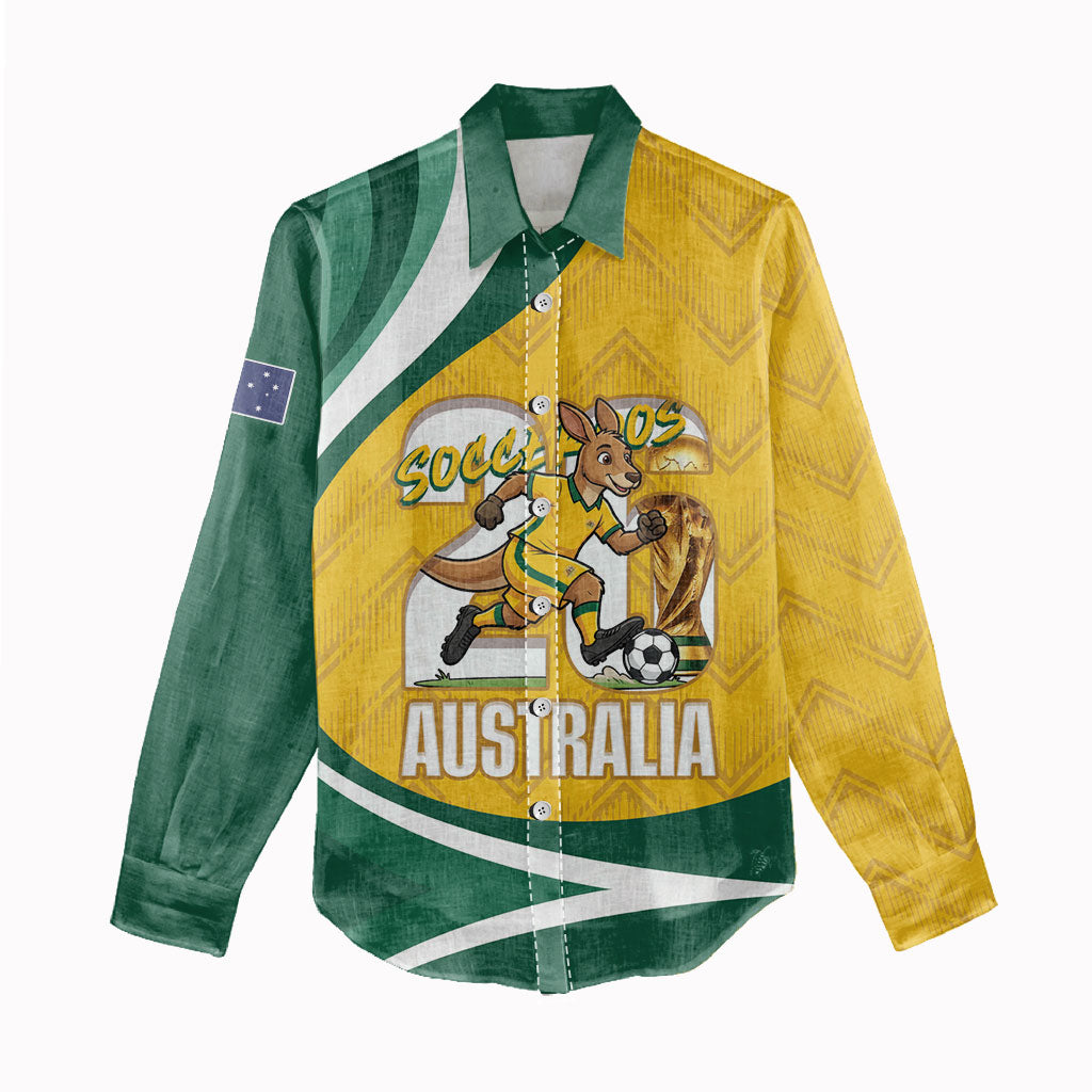 Australia 2026 Soccer Custom Women Casual Shirt Go Socceroos Kangaroo Mascot Yellow Sporty