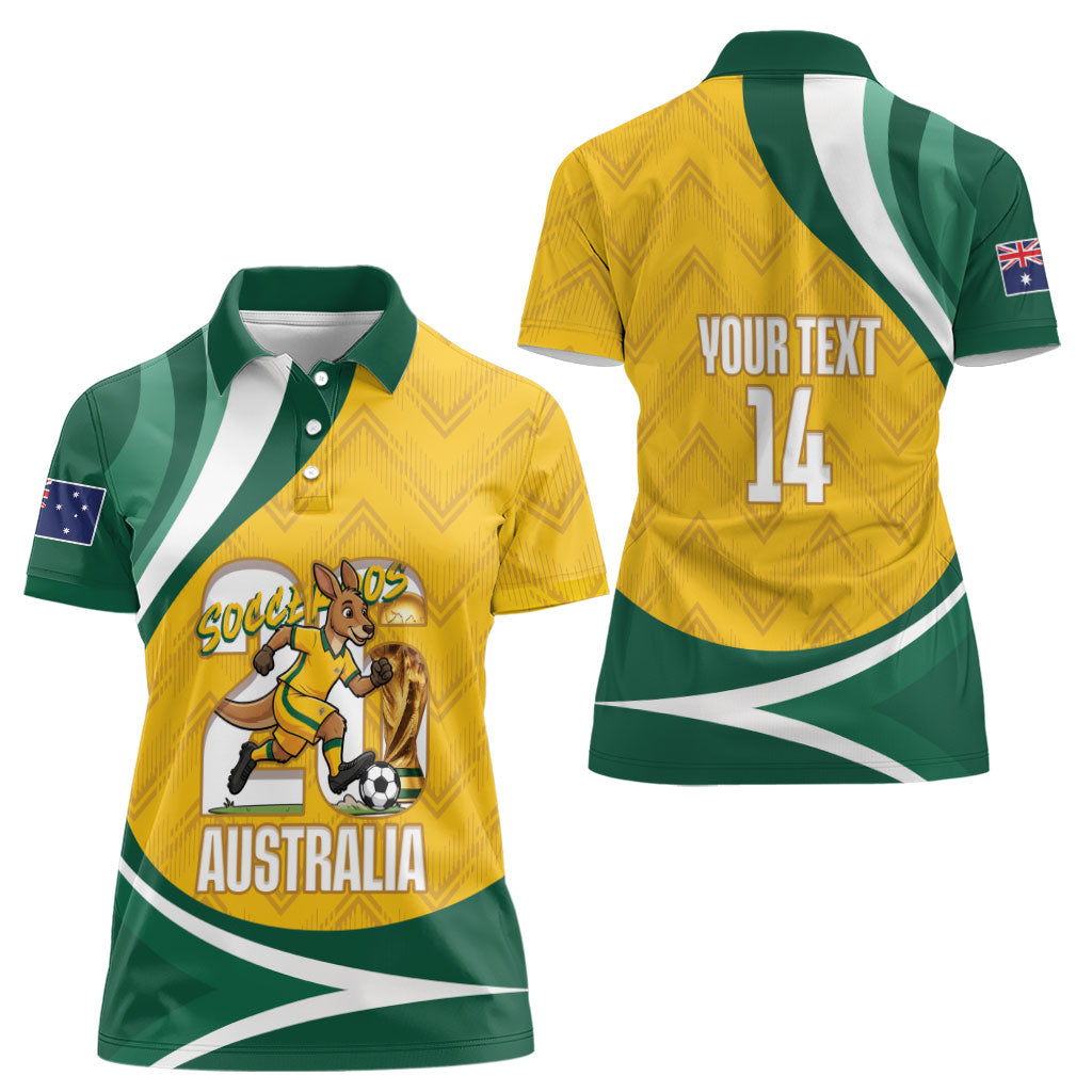 Australia 2026 Soccer Custom Women Polo Shirt Go Socceroos Kangaroo Mascot Yellow Sporty