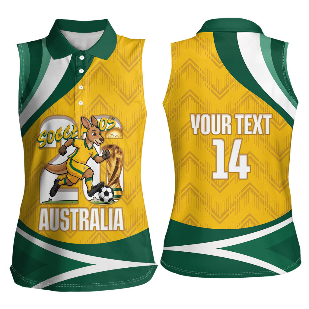 Australia 2026 Soccer Custom Women Sleeveless Polo Shirt Go Socceroos Kangaroo Mascot Yellow Sporty