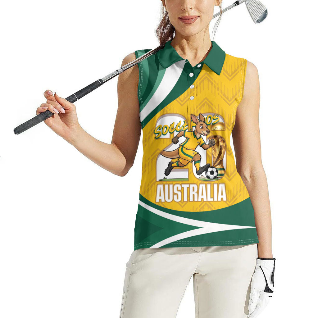 Australia 2026 Soccer Custom Women Sleeveless Polo Shirt Go Socceroos Kangaroo Mascot Yellow Sporty