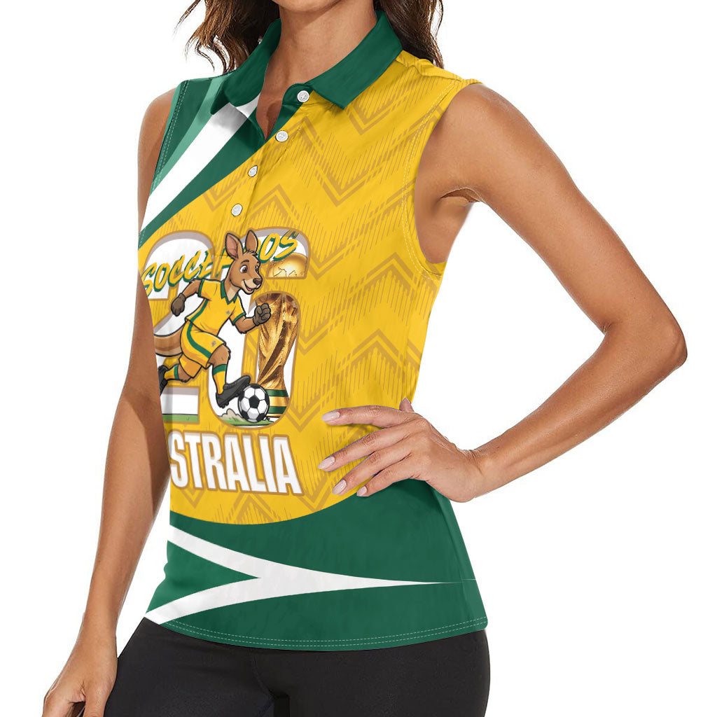 Australia 2026 Soccer Custom Women Sleeveless Polo Shirt Go Socceroos Kangaroo Mascot Yellow Sporty