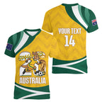 Australia 2026 Soccer Custom Women V-Neck T-Shirt Go Socceroos Kangaroo Mascot Yellow Sporty