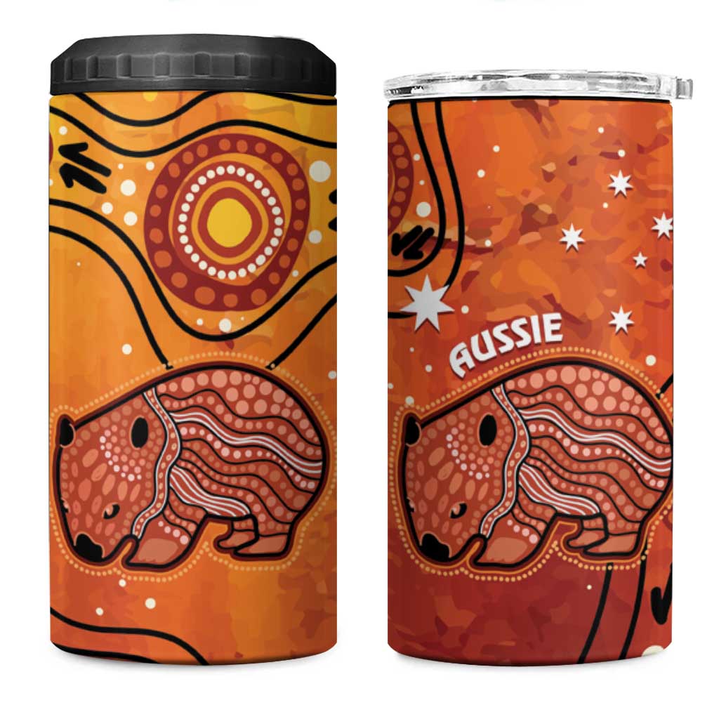 Australia Wombat 4 in 1 Can Cooler Tumbler Indigenous Art