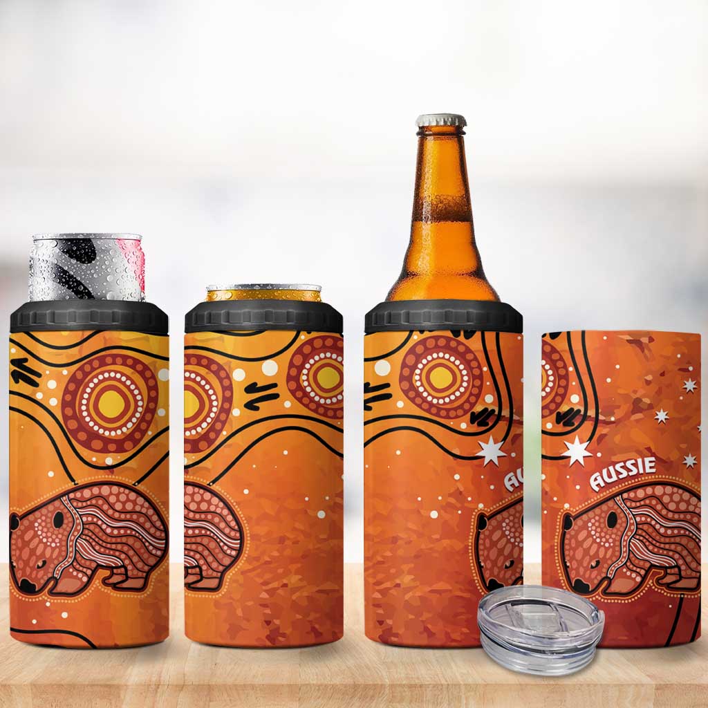 Australia Wombat 4 in 1 Can Cooler Tumbler Indigenous Art