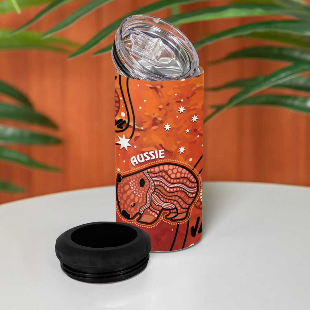 Australia Wombat 4 in 1 Can Cooler Tumbler Indigenous Art