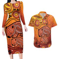 Australia Wombat Couples Matching Long Sleeve Bodycon Dress and Hawaiian Shirt Indigenous Art