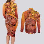 Australia Wombat Couples Matching Long Sleeve Bodycon Dress and Long Sleeve Button Shirt Indigenous Art