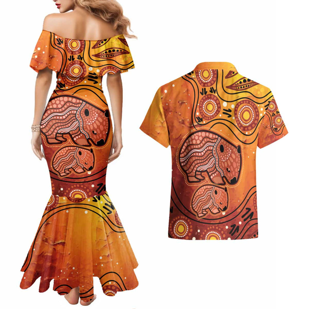 Australia Wombat Couples Matching Mermaid Dress and Hawaiian Shirt Indigenous Art