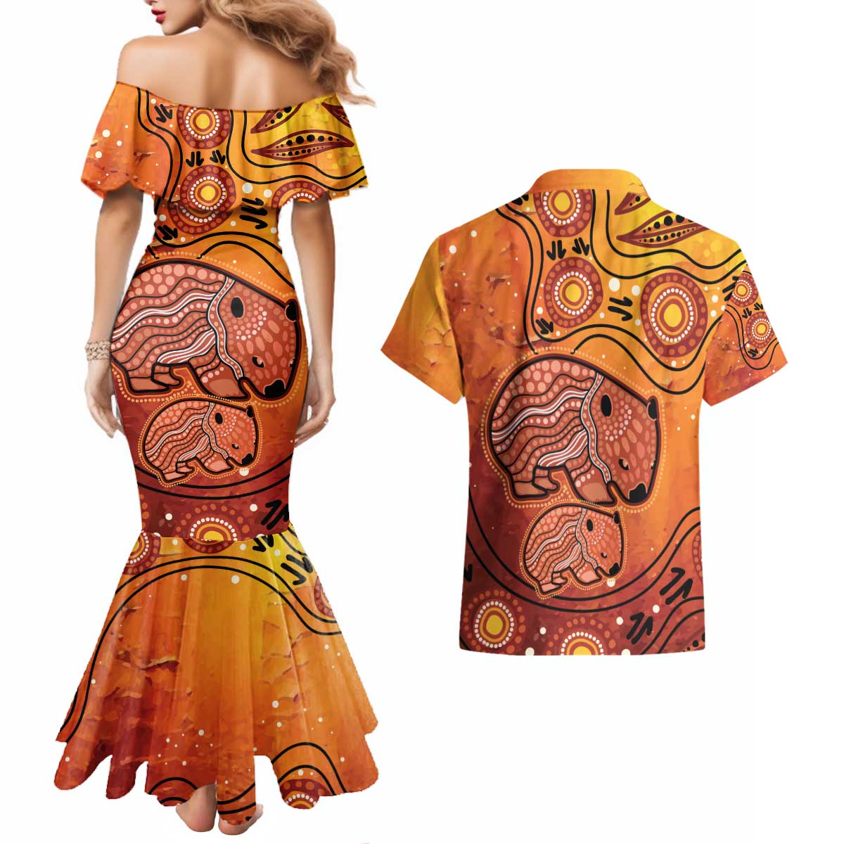 Australia Wombat Couples Matching Mermaid Dress and Hawaiian Shirt Indigenous Art