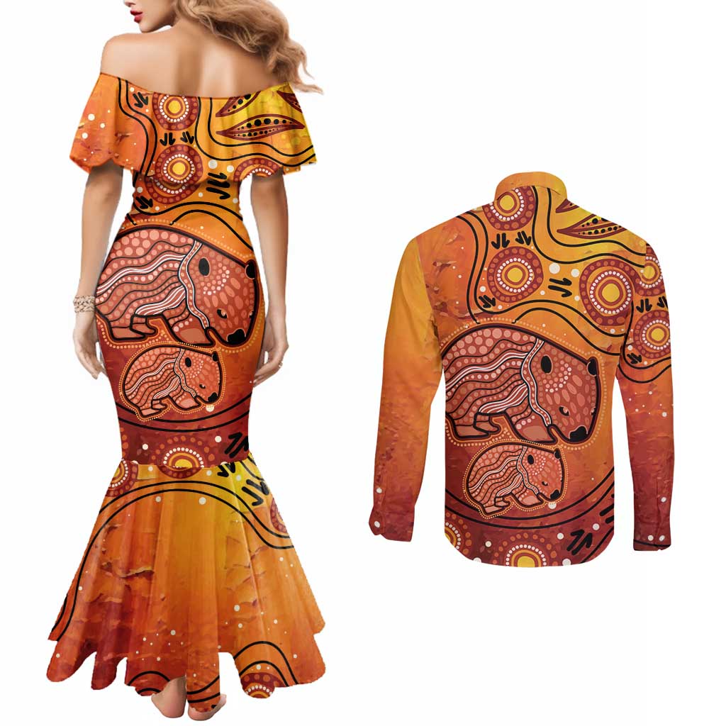 Australia Wombat Couples Matching Mermaid Dress and Long Sleeve Button Shirt Indigenous Art