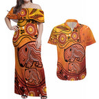 Australia Wombat Couples Matching Off Shoulder Maxi Dress and Hawaiian Shirt Indigenous Art