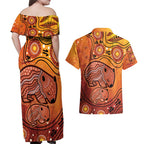 Australia Wombat Couples Matching Off Shoulder Maxi Dress and Hawaiian Shirt Indigenous Art