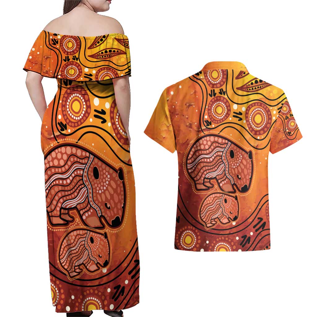 Australia Wombat Couples Matching Off Shoulder Maxi Dress and Hawaiian Shirt Indigenous Art