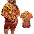 Australia Wombat Couples Matching Off Shoulder Short Dress and Hawaiian Shirt Indigenous Art