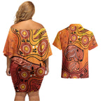 Australia Wombat Couples Matching Off Shoulder Short Dress and Hawaiian Shirt Indigenous Art