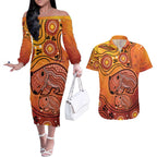 Australia Wombat Couples Matching Off The Shoulder Long Sleeve Dress and Hawaiian Shirt Indigenous Art