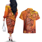 Australia Wombat Couples Matching Off The Shoulder Long Sleeve Dress and Hawaiian Shirt Indigenous Art
