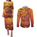 Australia Wombat Couples Matching Puletasi and Long Sleeve Button Shirt Indigenous Art