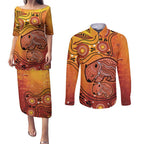 Australia Wombat Couples Matching Puletasi and Long Sleeve Button Shirt Indigenous Art