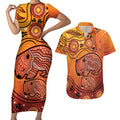 Australia Wombat Couples Matching Short Sleeve Bodycon Dress and Hawaiian Shirt Indigenous Art