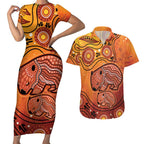 Australia Wombat Couples Matching Short Sleeve Bodycon Dress and Hawaiian Shirt Indigenous Art