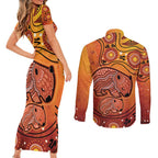 Australia Wombat Couples Matching Short Sleeve Bodycon Dress and Long Sleeve Button Shirt Indigenous Art