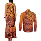 Australia Wombat Couples Matching Tank Maxi Dress and Long Sleeve Button Shirt Indigenous Art