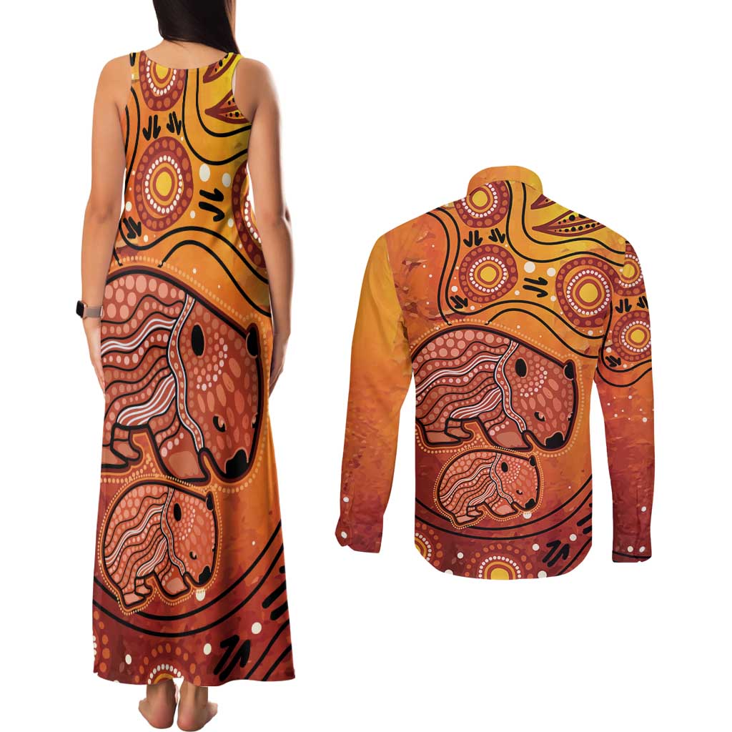 Australia Wombat Couples Matching Tank Maxi Dress and Long Sleeve Button Shirt Indigenous Art