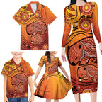 Australia Wombat Family Matching Long Sleeve Bodycon Dress and Hawaiian Shirt Indigenous Art
