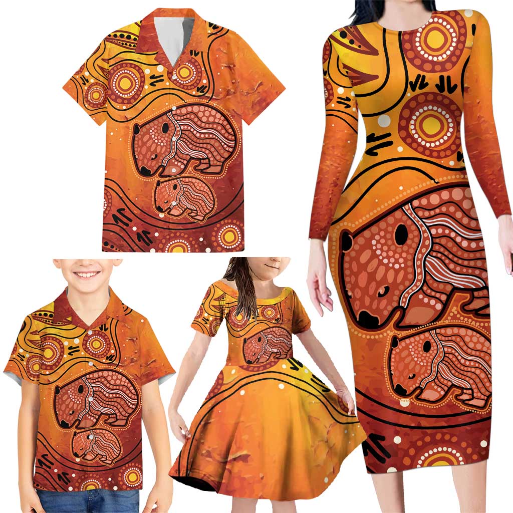 Australia Wombat Family Matching Long Sleeve Bodycon Dress and Hawaiian Shirt Indigenous Art