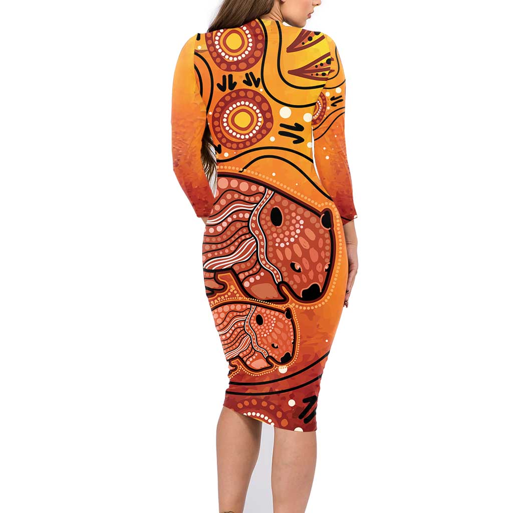 Australia Wombat Family Matching Long Sleeve Bodycon Dress and Hawaiian Shirt Indigenous Art