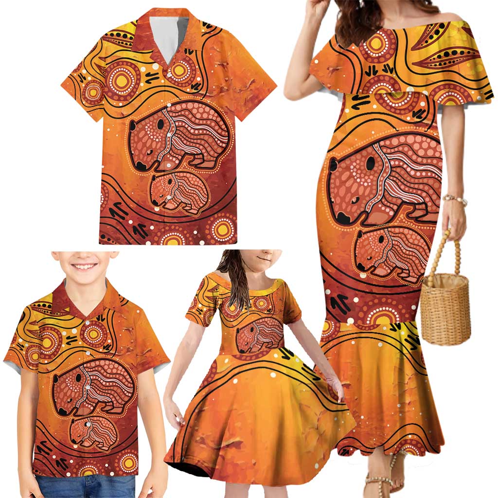 Australia Wombat Family Matching Mermaid Dress and Hawaiian Shirt Indigenous Art