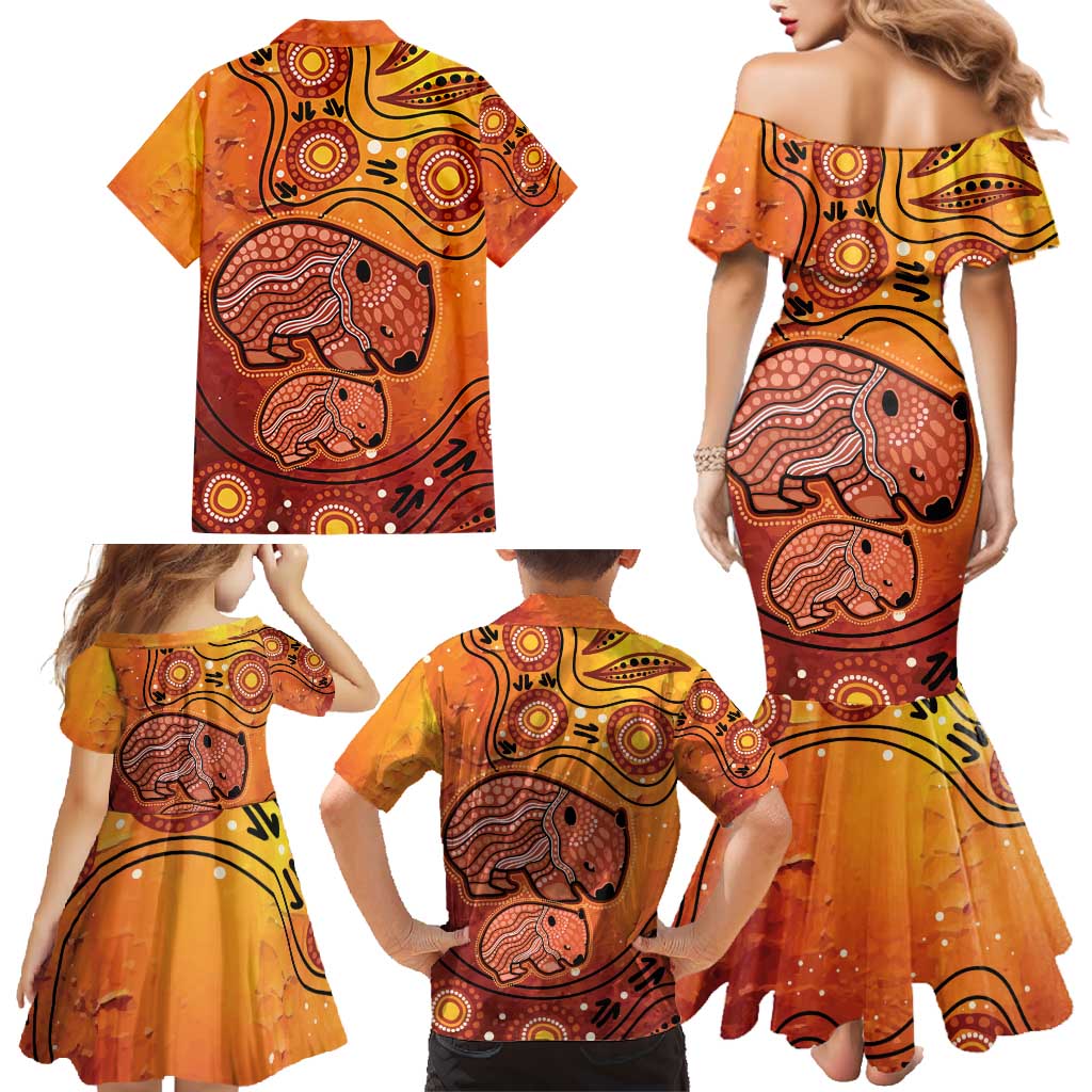 Australia Wombat Family Matching Mermaid Dress and Hawaiian Shirt Indigenous Art