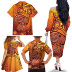 Australia Wombat Family Matching Off The Shoulder Long Sleeve Dress and Hawaiian Shirt Indigenous Art