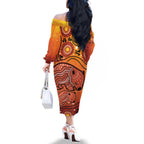 Australia Wombat Family Matching Off The Shoulder Long Sleeve Dress and Hawaiian Shirt Indigenous Art