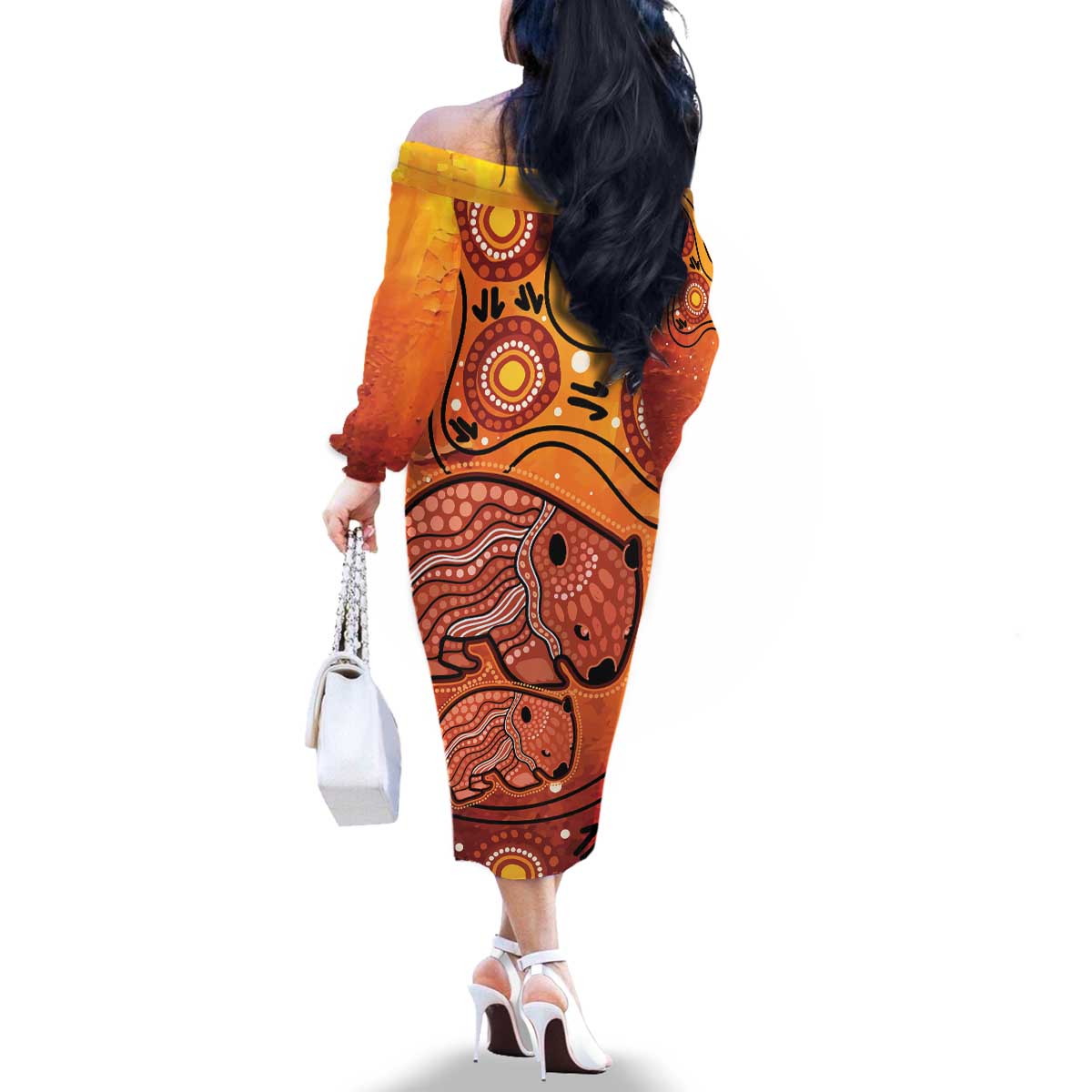 Australia Wombat Family Matching Off The Shoulder Long Sleeve Dress and Hawaiian Shirt Indigenous Art
