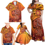 Australia Wombat Family Matching Off Shoulder Maxi Dress and Hawaiian Shirt Indigenous Art