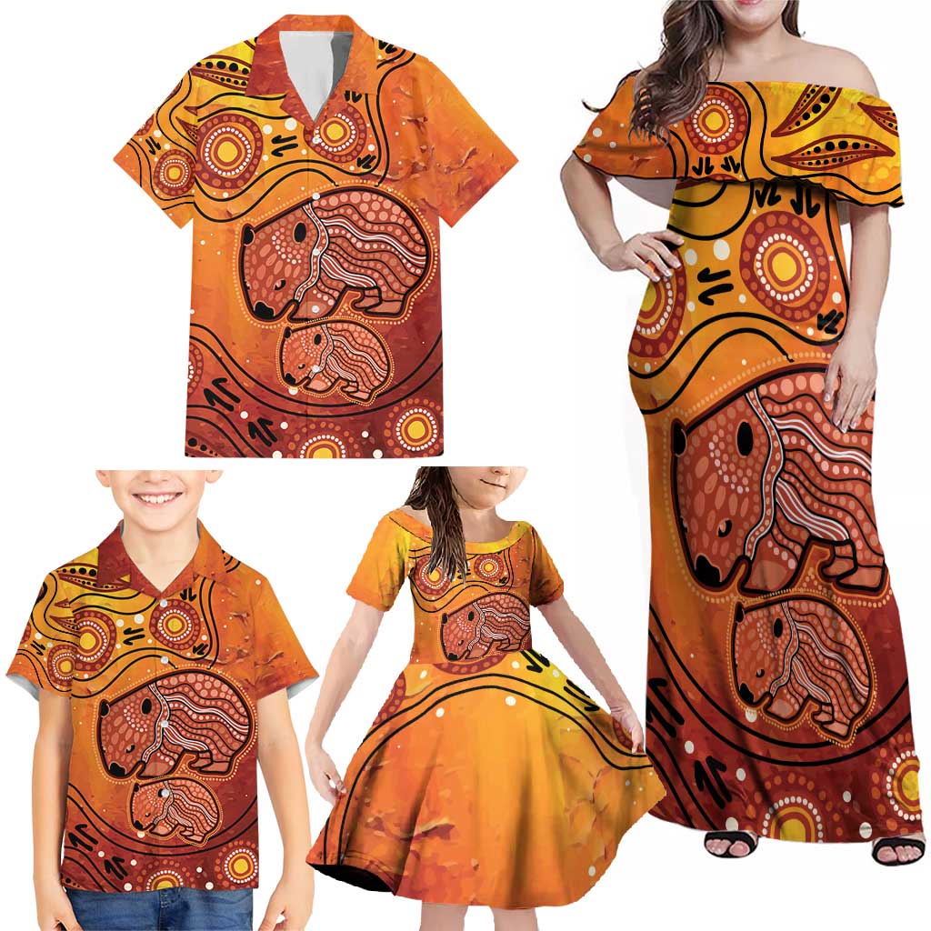 Australia Wombat Family Matching Off Shoulder Maxi Dress and Hawaiian Shirt Indigenous Art
