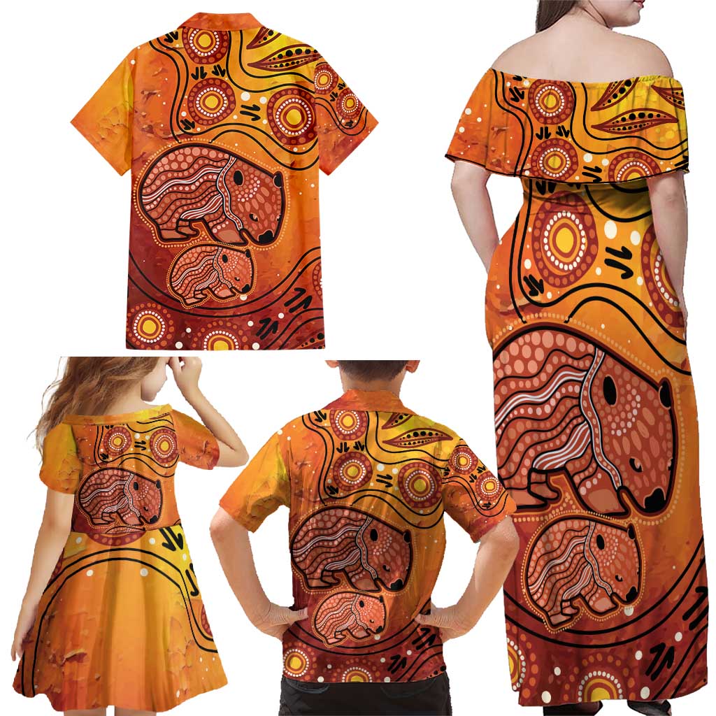 Australia Wombat Family Matching Off Shoulder Maxi Dress and Hawaiian Shirt Indigenous Art