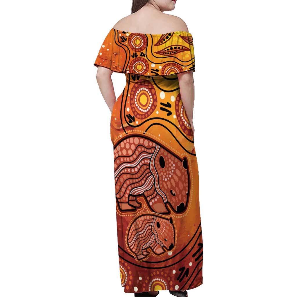 Australia Wombat Family Matching Off Shoulder Maxi Dress and Hawaiian Shirt Indigenous Art