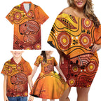 Australia Wombat Family Matching Off Shoulder Short Dress and Hawaiian Shirt Indigenous Art