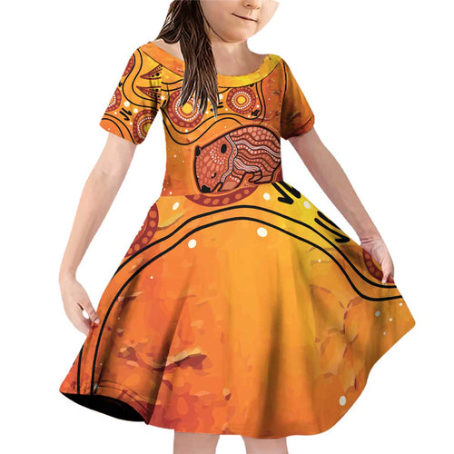 Australia Wombat Family Matching Off Shoulder Short Dress and Hawaiian Shirt Indigenous Art