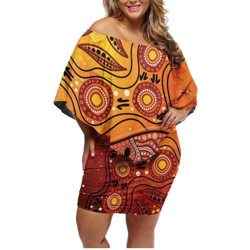 Australia Wombat Family Matching Off Shoulder Short Dress and Hawaiian Shirt Indigenous Art