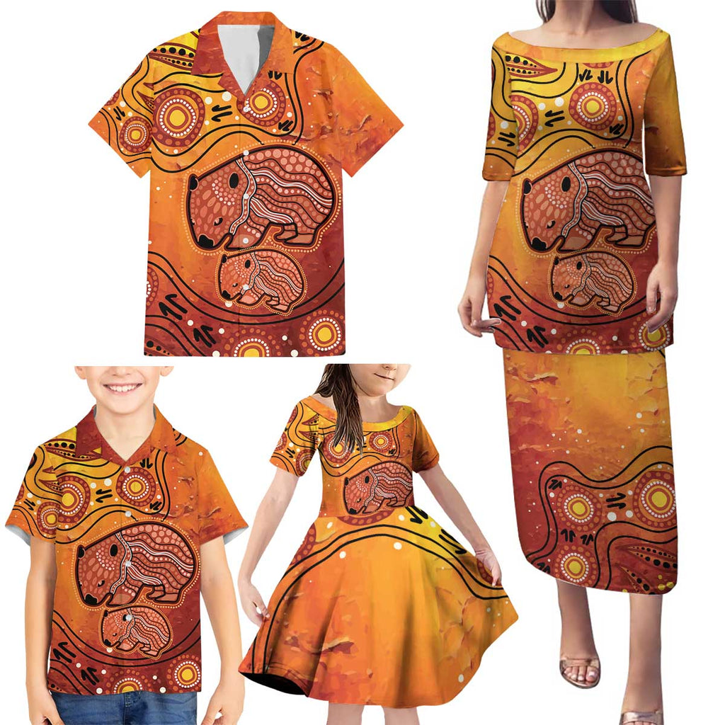 Australia Wombat Family Matching Puletasi and Hawaiian Shirt Indigenous Art