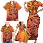 Australia Wombat Family Matching Short Sleeve Bodycon Dress and Hawaiian Shirt Indigenous Art