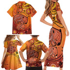 Australia Wombat Family Matching Short Sleeve Bodycon Dress and Hawaiian Shirt Indigenous Art